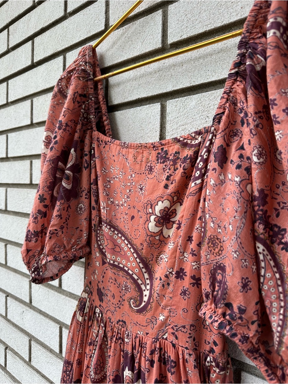 Cleobella Brielle Midi Dress S Rhode Paisley Organic Cotton Puff Sleeve Boho - Picture 7 of 13